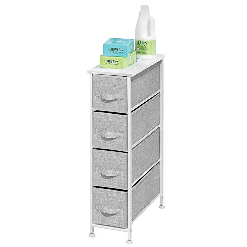 mDesign Cómoda de tela – Práctico organizador de armarios con 4 cajones – Sistema de almacenamiento estrecho para el dormitorio, el baño o la lavandería – gris