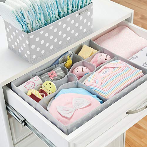 mDesign Juego de 8 organizadores para armarios de tela – Separadores de cajones con 13 compartimentos – Organizadores de cajones para ropa, cosméticos, pañales, pañuelos o lociones – gris/blanco