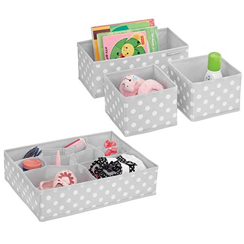 mDesign Juego de 8 organizadores para armarios de tela – Separadores de cajones con 13 compartimentos – Organizadores de cajones para ropa, cosméticos, pañales, pañuelos o lociones – gris/blanco