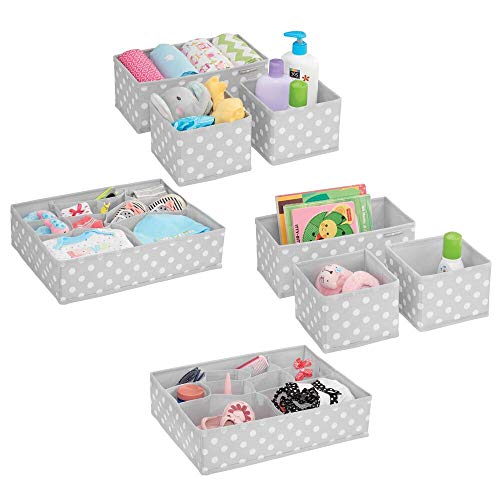 mDesign Juego de 8 organizadores para armarios de tela – Separadores de cajones con 13 compartimentos – Organizadores de cajones para ropa, cosméticos, pañales, pañuelos o lociones – gris/blanco