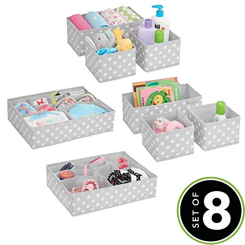 mDesign Juego de 8 organizadores para armarios de tela – Separadores de cajones con 13 compartimentos – Organizadores de cajones para ropa, cosméticos, pañales, pañuelos o lociones – gris/blanco