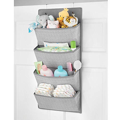 mDesign Organizador colgante con 4 bolsillos grandes – Sistema de almacenamiento para habitación infantil – Estantes colgantes para zapatos, accesorios y ropa – gris