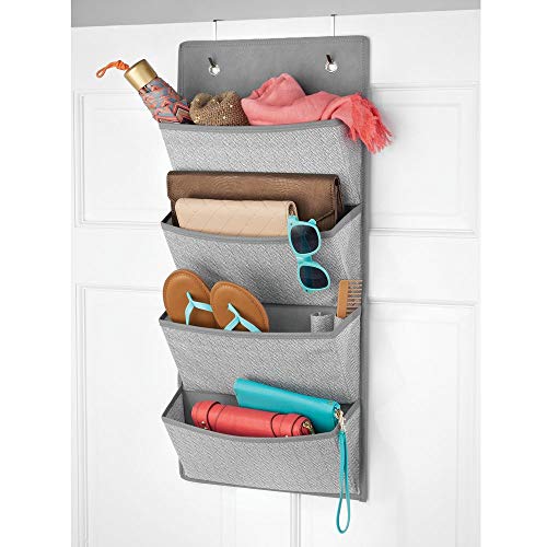 mDesign Organizador colgante con 4 bolsillos grandes – Sistema de almacenamiento para habitación infantil – Estantes colgantes para zapatos, accesorios y ropa – gris