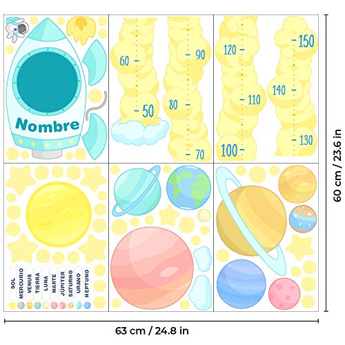 Medidor de altura PERSONALIZADO con foto y nombre para pared | Planetas y cohete en el espacio para dormitorio de niños