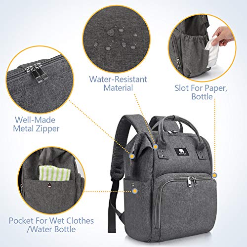 Meinkind Bolso-Mochila Bebe, Mochila Carrito Bebe Mamá Viajar, Bolso Carro Bebe Multifuncional Portátil, Mochila Bebe para Pañales y Biberones Térmicos, Oxford Bolso Bebe con Gran Capacidad, Gris