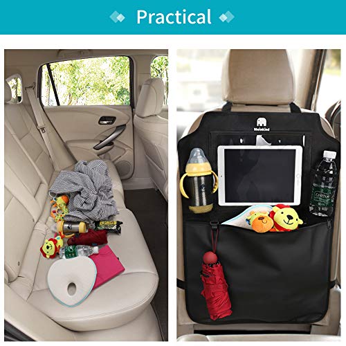 Meinkind Organizador Coche, Impermeable Protector Trasero del Asiento de Coche, Protector Asiento Coche niños, 2 Pack Kick Mats para Bebe, Multi-Bolsillo Organizador Asiento Coche - Soporte de Tablet