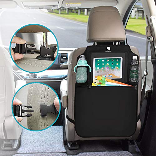 Meinkind Organizador Coche, Impermeable Protector Trasero del Asiento de Coche, Protector Asiento Coche niños, 2 Pack Kick Mats para Bebe, Multi-Bolsillo Organizador Asiento Coche - Soporte de Tablet