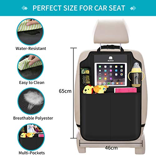 Meinkind Organizador Coche, Impermeable Protector Trasero del Asiento de Coche, Protector Asiento Coche niños, 2 Pack Kick Mats para Bebe, Multi-Bolsillo Organizador Asiento Coche - Soporte de Tablet