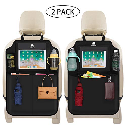 Meinkind Organizador Coche, Impermeable Protector Trasero del Asiento de Coche, Protector Asiento Coche niños, 2 Pack Kick Mats para Bebe, Multi-Bolsillo Organizador Asiento Coche - Soporte de Tablet