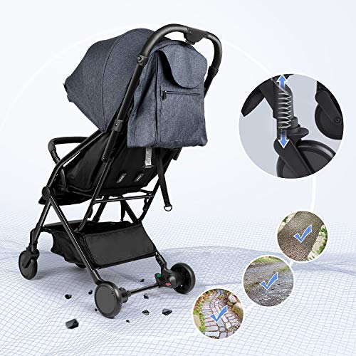 Meinkind Silla de Paseo Plegable Compacta Ultra Ligera de 5,9kg, Cochecito de Portátil, (Nacimiento a 22 kg), Silla Paseo Ligera Plegable con Una Mano, Arnés de Cinco Puntos, Respaldo Reclinable, gris