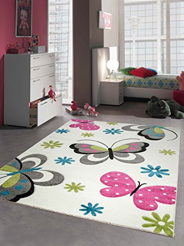 Merinos Butterfly – Alfombra Infantil con Dibujo en Relieve (3 tamaños), diseño de Mariposas, Color Crema, Beige, 200 x 290 cm