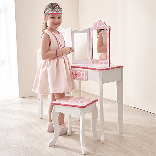 Mesa de tocador rosa de madera con espejo y banqueta de Teamson Kids TD-11670D