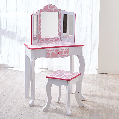 Mesa de tocador rosa de madera con espejo y banqueta de Teamson Kids TD-11670D