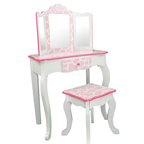 Mesa de tocador rosa de madera con espejo y banqueta de Teamson Kids TD-11670D