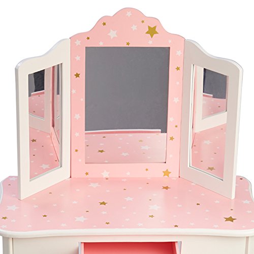 Mesa de tocador rosa de madera con espejo y banqueta de Teamson Kids TD-11670K