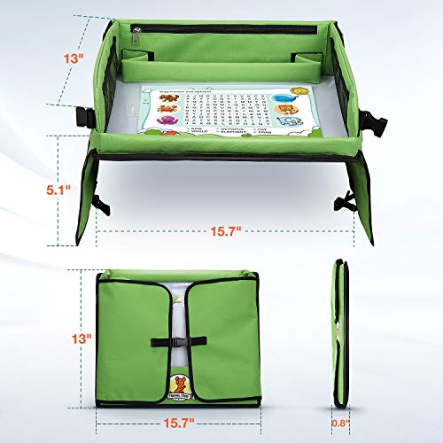 Mesa para Niños en la Asiento de Coche lenbest, Bandeja de Viaje Snack, Tablero Impermeable del Coche - 40x32 cm, Bandeja para Coche, Cochecito,Avión (Juego de Papel de Dibujo Educativo Extra)