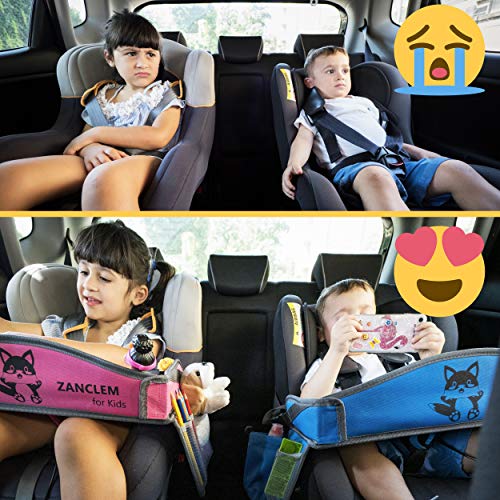 MesitaDeJuego1+ Mesa de juego de viaje en coche para niños con puerta USB 2.0 para Tablet, Smartphone. Bandeja para Dibujar, Entretener a los niños en Avión, Tren, Cochecito, Silla de coche, Parque