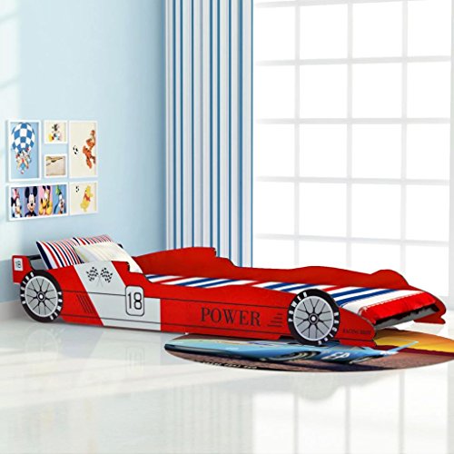 mewmewcat Cama para Niños Cama Infantil con Diseño de Coche Carreras Roja 90x200cm