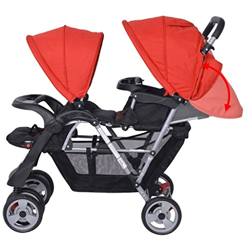 mewmewcat Plegable Silla gemelar para Gemelos y Hermanos Carrito Gemelar Silla de Paseo Cochecito de Bebé Capacidad 118x41x108cm Rojo y Negro