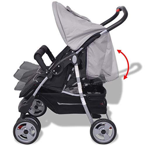 mewmewcat Plegable Silla gemelar para Gemelos y Hermanos Carrito Gemelar Silla de Paseo Cochecito de Bebé Capacidad de Peso 93x68x103cm Gris y Negro