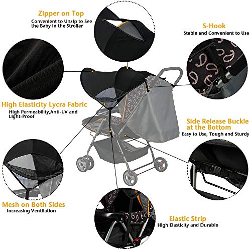 MHOYI Toldo Protector Solar Universal para Cochecitos Capazos Carrito de Bebé Sillas de Paseo Sombrilla Parasol Protección UV (Negro 1)