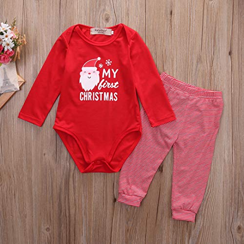 Mi Primera Navidad 2 Piezas Traje para Bebé Recién Nacido Conjunto de Mameluco de Manga Larga y Pantalones Ropa Pelele Pijama Unisex para Niño Niña 0-18 Meses