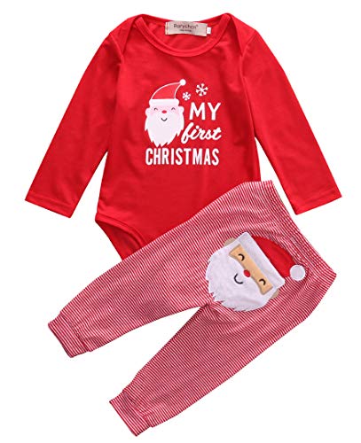 Mi Primera Navidad 2 Piezas Traje para Bebé Recién Nacido Conjunto de Mameluco de Manga Larga y Pantalones Ropa Pelele Pijama Unisex para Niño Niña 0-18 Meses