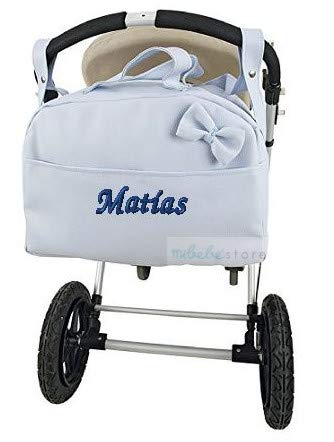 mibebestore - Bolso Polipiel Carrito Bebe Personalizado con nombre bordado CELESTE - Nombre bebé bordado