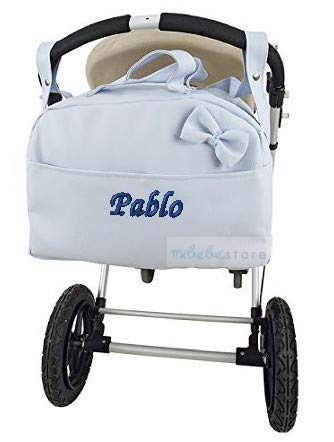 mibebestore - Bolso Polipiel Carrito Bebe Personalizado con nombre bordado CELESTE - Nombre bebé bordado