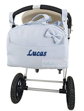 mibebestore - Bolso Polipiel Carrito Bebe Personalizado con nombre bordado CELESTE - Nombre bordado