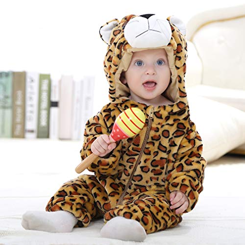 MICHLEY Bebé Ropa Mameluco Niños Niñas Pelele Pijama de Primavera y otoño Franela Traje de Animales leopardo-70cm