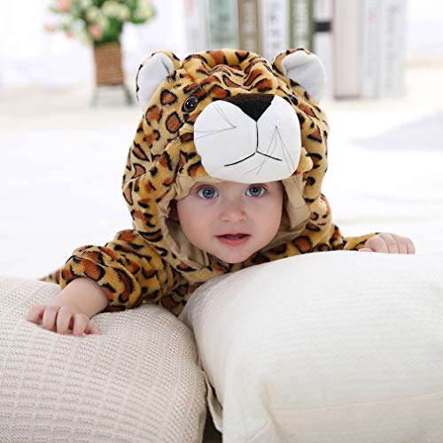 MICHLEY Bebé Ropa Mameluco Niños Niñas Pelele Pijama de Primavera y otoño Franela Traje de Animales leopardo-70cm