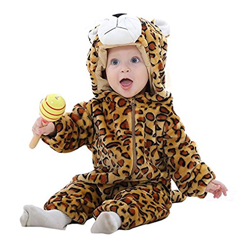 MICHLEY Bebé Ropa Mameluco Niños Niñas Pelele Pijama de Primavera y otoño Franela Traje de Animales leopardo-70cm