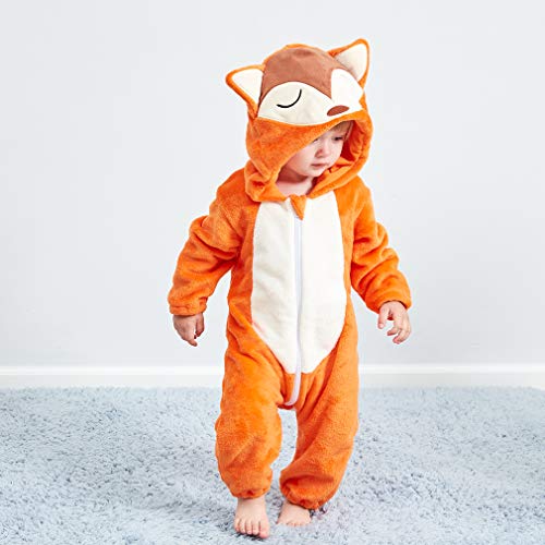 MICHLEY Bebé Ropa Mameluco Niños Niñas Pelele Pijama de Primavera y otoño Franela Traje de Animales zorro-70cm