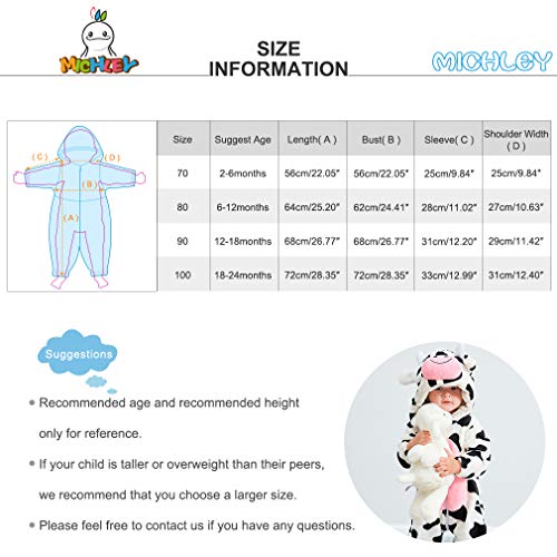 MICHLEY Bebé Ropa Niños Niñas Pijama Disfraces Primavera Franela Traje Animales Pelele nainiu-70cm