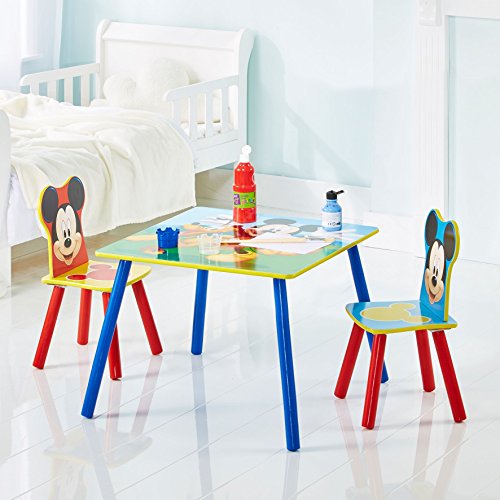 Mickey Mouse Conjunto de Mesa y Dos sillas, Madera, Azul, 63.00x63.00x45.00 cm