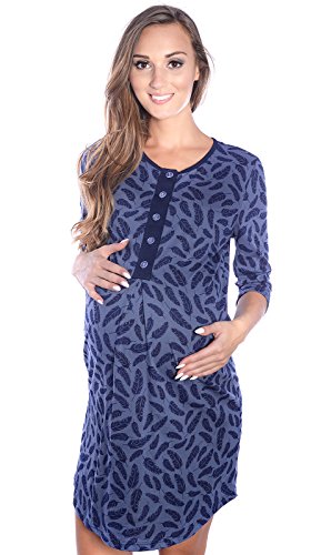 Mija - 2 en 1 Camisón de Maternidad & Alimentación/amamantamiento 100% Algodón 4016 (EU 36, Azul Marino)