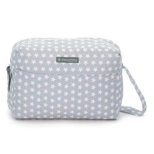 Mimuselina Bolsa de Maternidad | Bolso Organizador Productos Bebé, Bolsa Maternal para Hospital y para Silla de Paseo, Impermeable, Espaciosa, Práctica y Cómoda, Estampado Estrellas Gris, 40x28x14