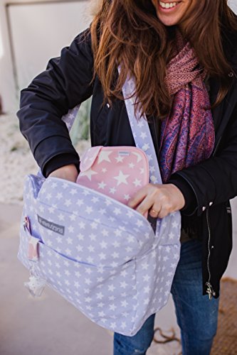 Mimuselina Bolsa de Maternidad | Bolso Organizador Productos Bebé, Bolsa Maternal para Hospital y para Silla de Paseo, Impermeable, Espaciosa, Práctica y Cómoda, Estampado Estrellas Gris, 40x28x14