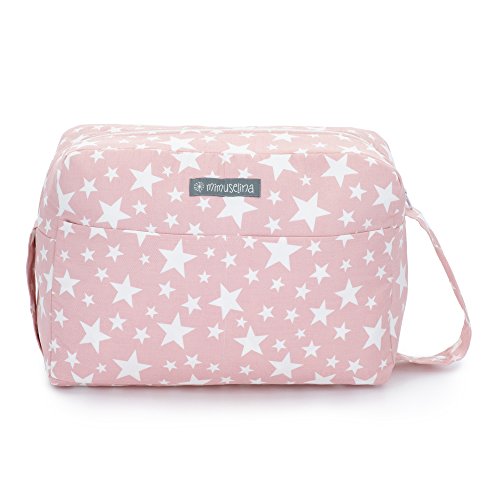 Mimuselina Bolsa de Maternidad | Bolso Organizador Productos Bebé, Bolsa Maternal para Hospital y Silla de Paseo, Impermeable, Espaciosa, Práctica y Cómoda, Estampado Estrellas Rosa, 40x28x14 cm