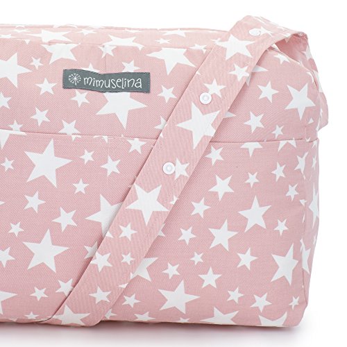 Mimuselina Bolsa de Maternidad | Bolso Organizador Productos Bebé, Bolsa Maternal para Hospital y Silla de Paseo, Impermeable, Espaciosa, Práctica y Cómoda, Estampado Estrellas Rosa, 40x28x14 cm