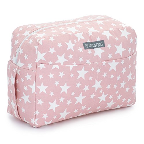 Mimuselina Bolsa de Maternidad | Bolso Organizador Productos Bebé, Bolsa Maternal para Hospital y Silla de Paseo, Impermeable, Espaciosa, Práctica y Cómoda, Estampado Estrellas Rosa, 40x28x14 cm