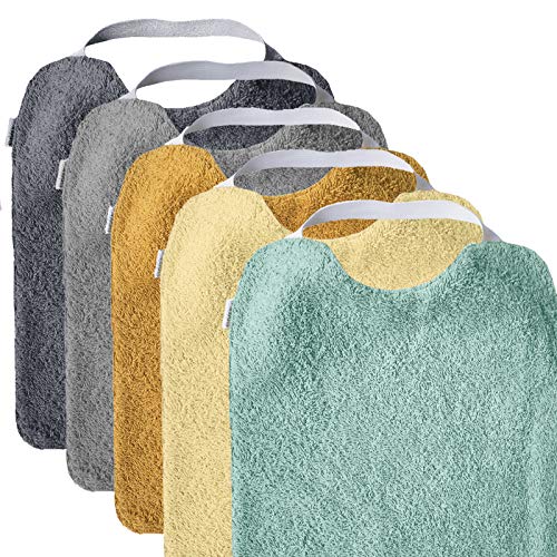 Mimuselina Pack 5 Baberos | Pack Energy Ideal para Guardería, Interior Impermeable, Goma en Cuello para Fomentar Autonomía e Independencia, de Rizo, 31 x 25 cm