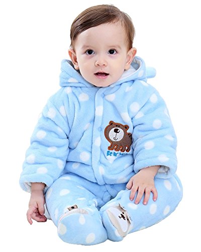 Minetom Unisex Bebés Recién Nacido Grueso Terciopelo Coral Mameluco Invierno Pelele Pijamas Niños Niñas Monos Caricatura Trajes Oso Polar Azul 0-2 Meses (50)