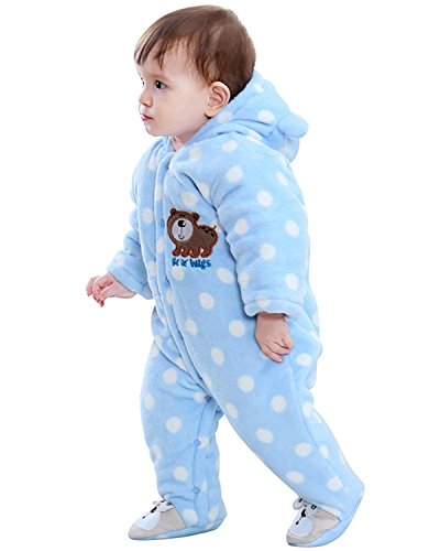 Minetom Unisex Bebés Recién Nacido Grueso Terciopelo Coral Mameluco Invierno Pelele Pijamas Niños Niñas Monos Caricatura Trajes Oso Polar Azul 0-2 Meses (50)