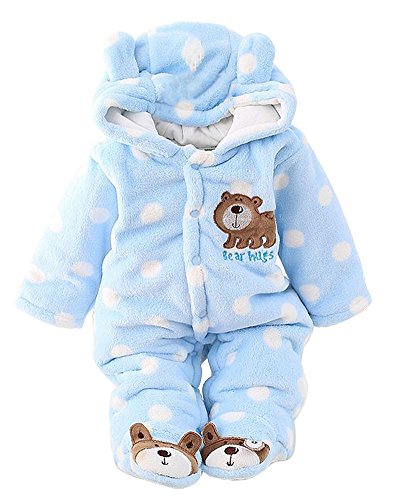 Minetom Unisex Bebés Recién Nacido Grueso Terciopelo Coral Mameluco Invierno Pelele Pijamas Niños Niñas Monos Caricatura Trajes Oso Polar Azul 0-2 Meses (50)