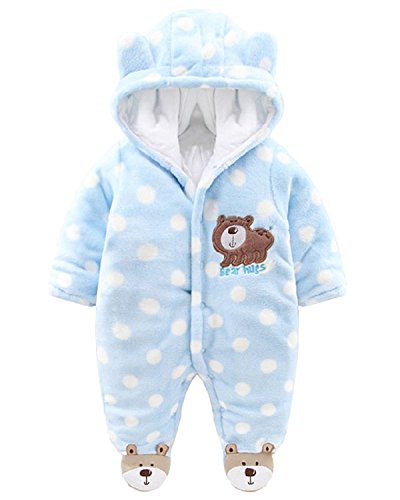 Minetom Unisex Bebés Recién Nacido Grueso Terciopelo Coral Mameluco Invierno Pelele Pijamas Niños Niñas Monos Caricatura Trajes Oso Polar Azul 0-2 Meses (50)