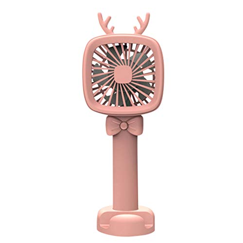 Mini Fan Portable Ultra-Quiet USB Charging Handheld Adjustable Rechargeable Mini Fan Desktop Office Mobile Phone Bracket, color rosa