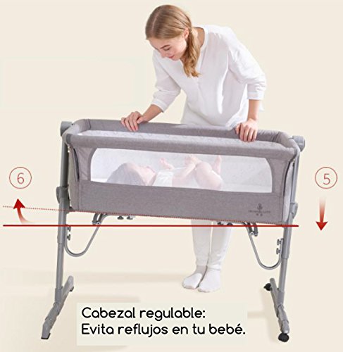 Minicuna Colecho Ibaby 2020 - Regulable Multialturas. Reclinable - Colchón incluido. Color Gris