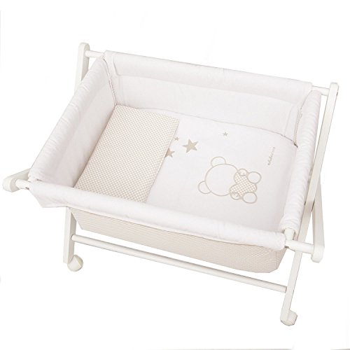 Minicuna mibebestore Plegable BLANCO BEIGE: Estructura + Vestidura + Colcha Desenfuntable + Colchón + Almohada